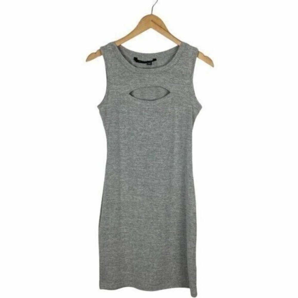 Seven Sisters Grey Stretch Knit Sleeveless Bodycon Mini Dress Chest Cut Out US S